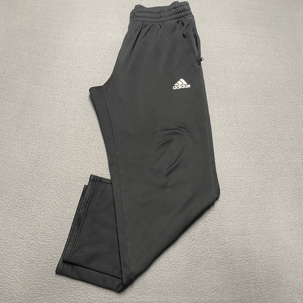 Adidas Pants Mens Large Black Athletic Track Straight Leg Zipper Pockets Logo - Picture 1 of 14